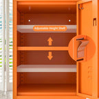 Single Door Lockable Metal End Table & Children's Bedside Table, 2-Tier Storage Cabinet with Adjustable Shelf, Easy Assembly Side Table for Living Room Bedroom Home Office Orange