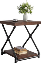 Tribesigns Solid Wood End Side Table with Storage Space for Living Room, Small Wood Nightstand for Bedroom, Dark Brown
