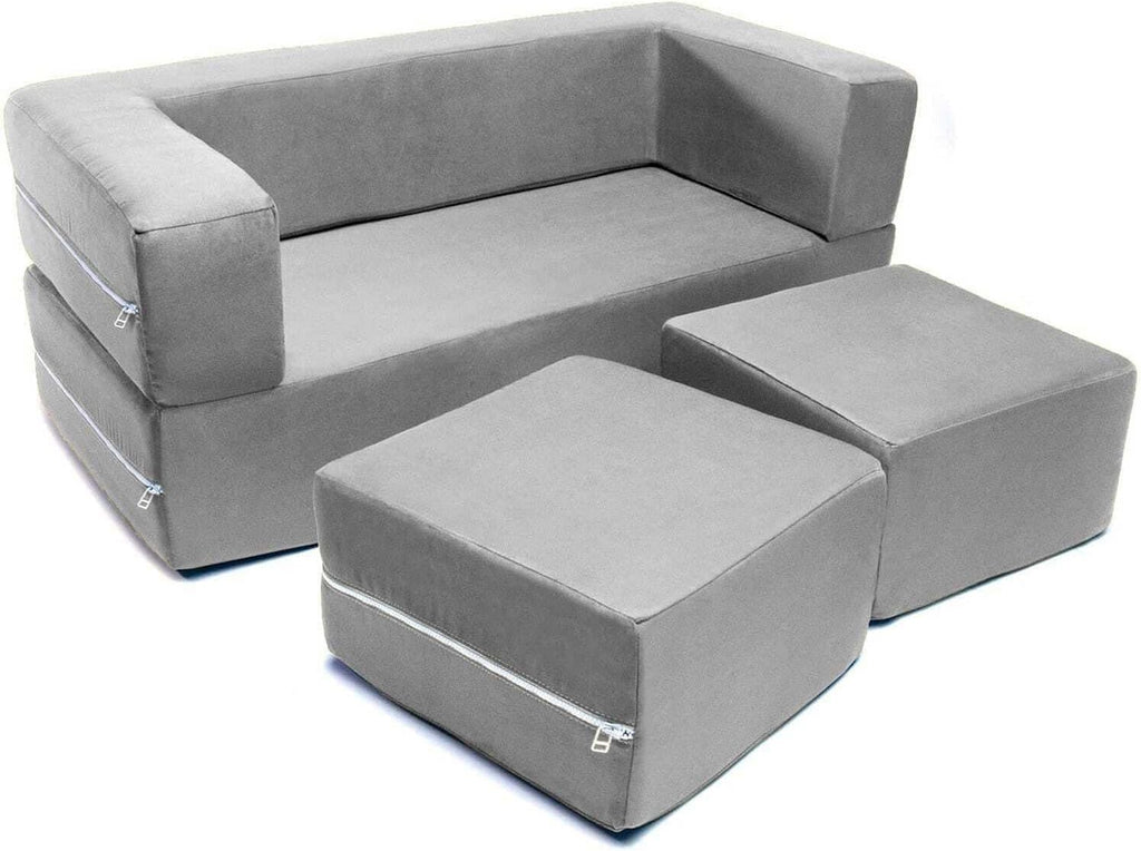 Jaxx Zipline Kids Modular Loveseat & Ottomans/Fold Out Lounger, Platinum