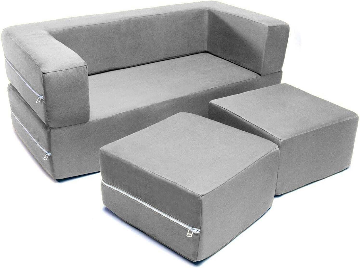 Jaxx Zipline Kids Modular Loveseat & Ottomans/Fold Out Lounger, Platinum