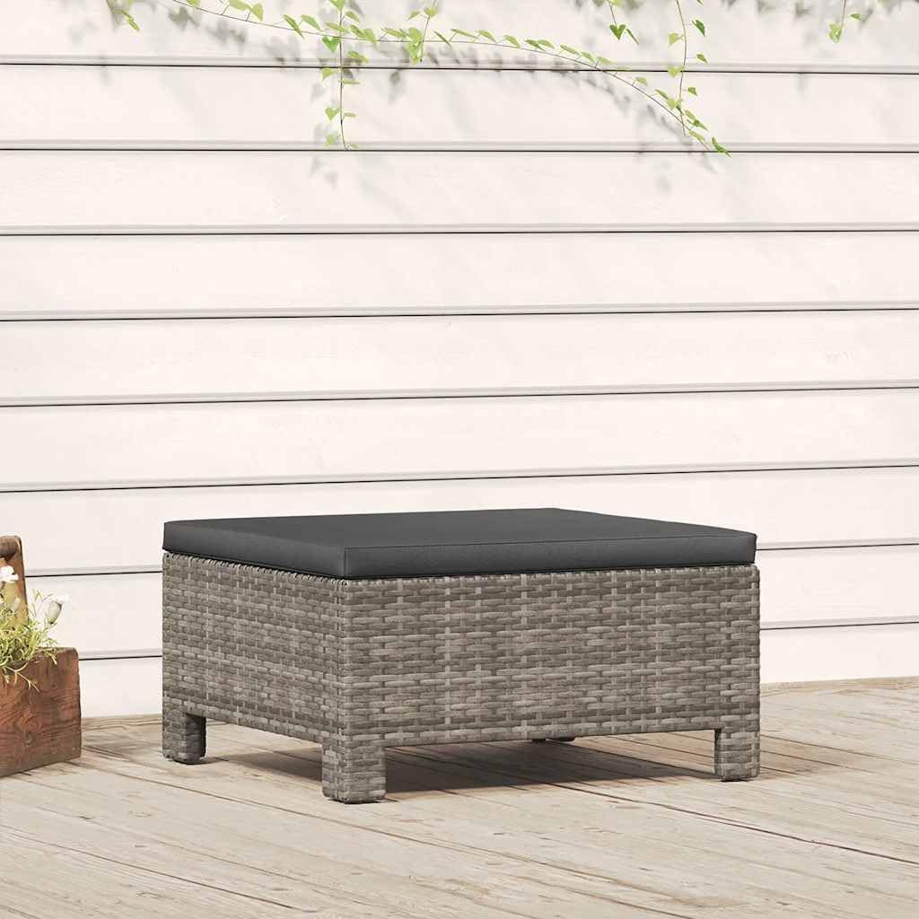 Patio Ottoman Outdoor Wicker Footstool, Garden Footrest with Dark Grey Cushion, Poly Rattan Modular Furniture Foot Rest for Backyard, 22.4 x 22.4 x 11 Inches