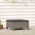 Patio Ottoman Outdoor Wicker Footstool, Garden Footrest with Dark Grey Cushion, Poly Rattan Modular Furniture Foot Rest for Backyard, 22.4 x 22.4 x 11 Inches