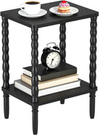 Small Narrow Side Table, Vintage End Table - Skinny Bedside Nightstand for Small Spaces, Couch/Recliner Accent Table for Bedroom Living Room Nursery, No-Tool Assembly (Black)