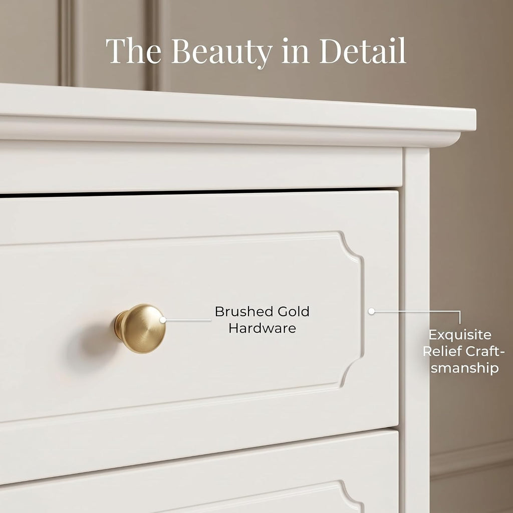 HOPUBUY 3 Drawer Narrow Nightstand for Bedroom, Storage Bedside Table | White, Set of 2, Modern Wood Metal End Table with Gold, Tall Night Stand for Living Room