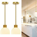 Pendant Lights Kitchen Island, Modern Gold Hanging Light Fixture with Glass Shade, Hardwired Adjustable Metal Rod for Dining Room, Entryway (2, Gold)