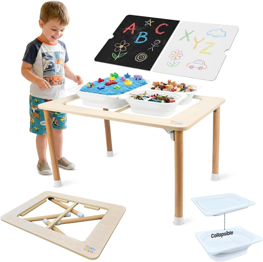 7 Days of Play Sensory Play Activity Table with Foldable Legs, Storage Bins, and Lid - Sensory Table for Toddlers & Kids | Great Gift for Birthdays, Christmas & Special Occasions