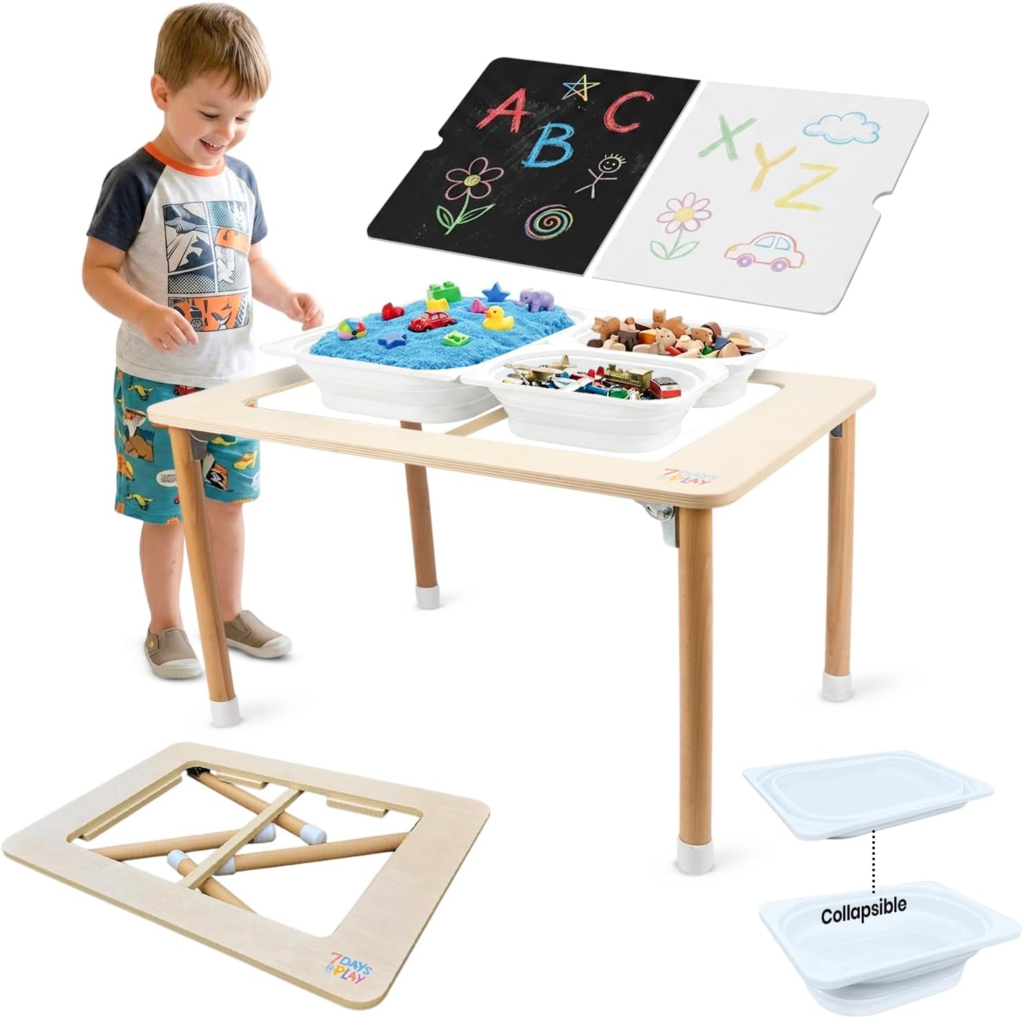 7 Days of Play Sensory Play Activity Table with Foldable Legs, Storage Bins, and Lid - Sensory Table for Toddlers & Kids | Great Gift for Birthdays, Christmas & Special Occasions