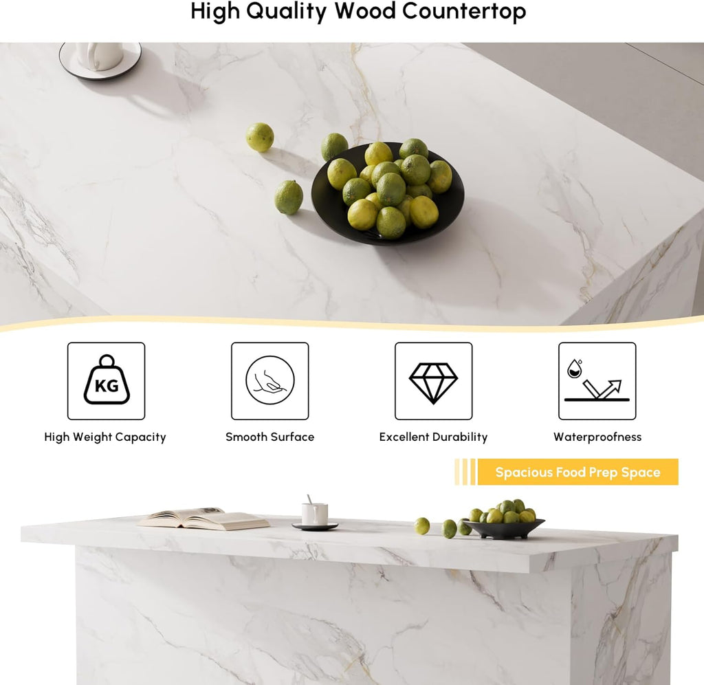 homary Kitchen Island with Storage & LED, 72" White Wood Islands with Wine Rack, Drawers & Shelves, Modern Kitchen Table for Dining Room, Prep & Gatherings, Without Chair