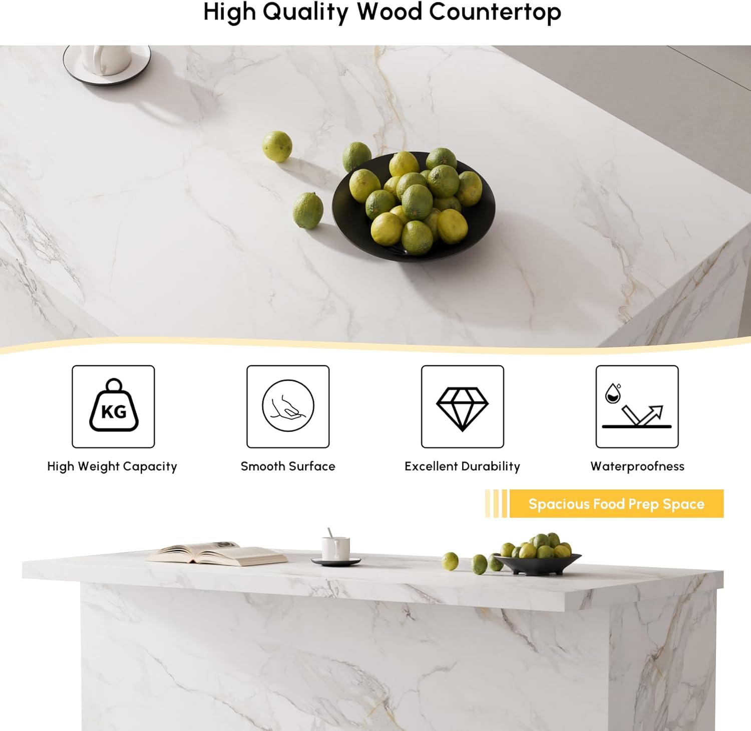 homary Kitchen Island with Storage & LED, 72" White Wood Islands with Wine Rack, Drawers & Shelves, Modern Kitchen Table for Dining Room, Prep & Gatherings, Without Chair