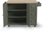 Homestyles Mobile Kitchen Island Cart with Wood Top and Dropleaf Breakfast Bar, 18" D x 53.5" W x 36" H, Green