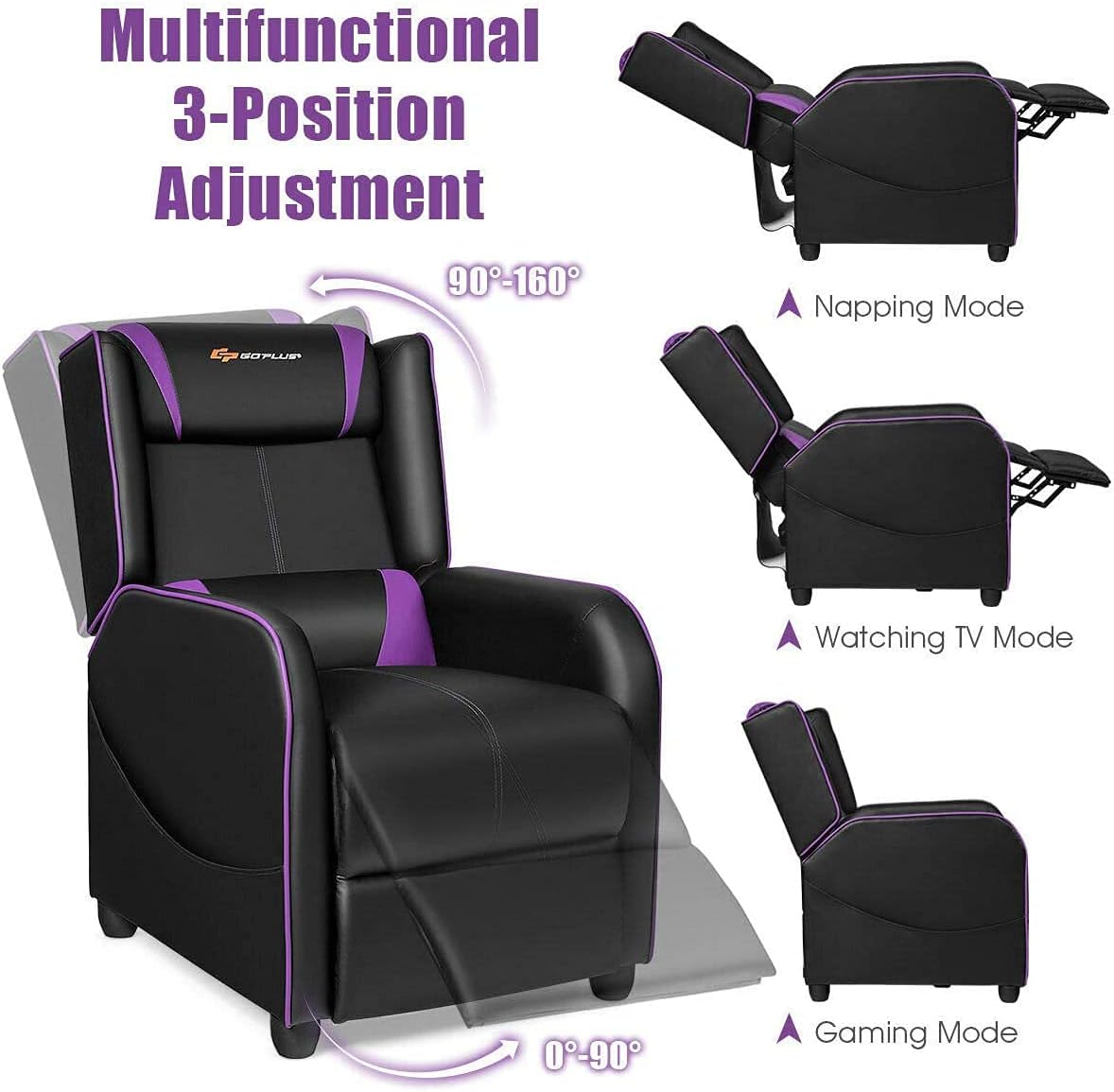 Massage Gaming Recliner Chair, Purple
