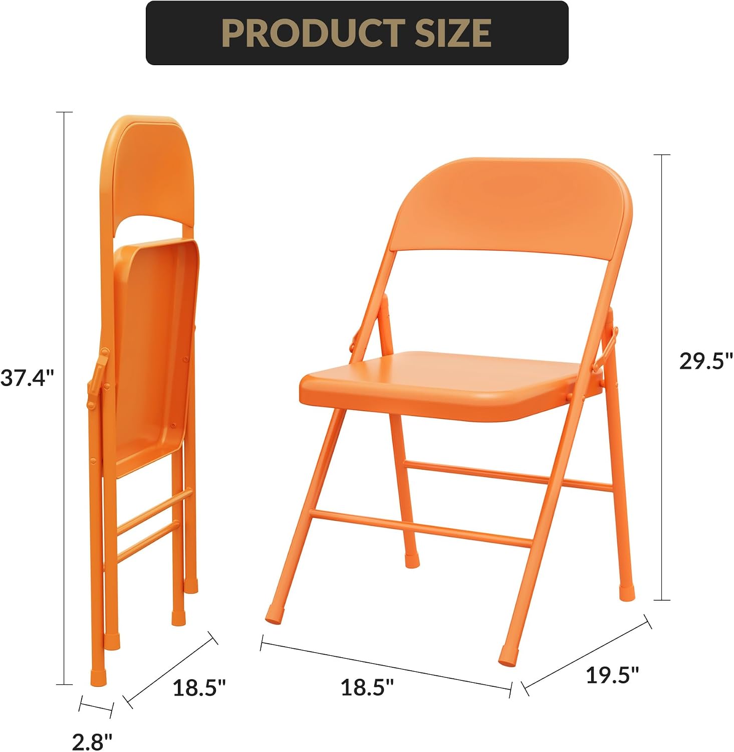 IDEALHOUSE Folding Chairs Set of 2, Heavy Duty Portable Metal Chairs with Steel Seat, Non-Slip Feet, Foldable Stackable Design, 350 Lb Capacity for Office, Weddings, Parties, Indoor & Outdoor Use