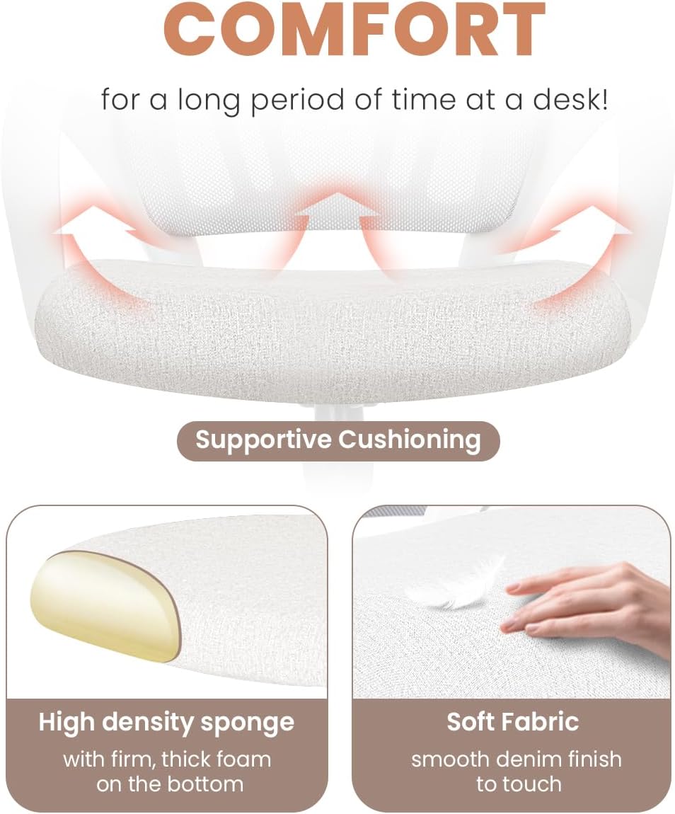 NEO CHAIR Office Desk Computer Chair Ergonomic Mesh Gaming Cushion Seat with Comfy Lumbar Mid Back Support Adjustable Height Swivel Rolling Wheels for Home Task (Ivory)