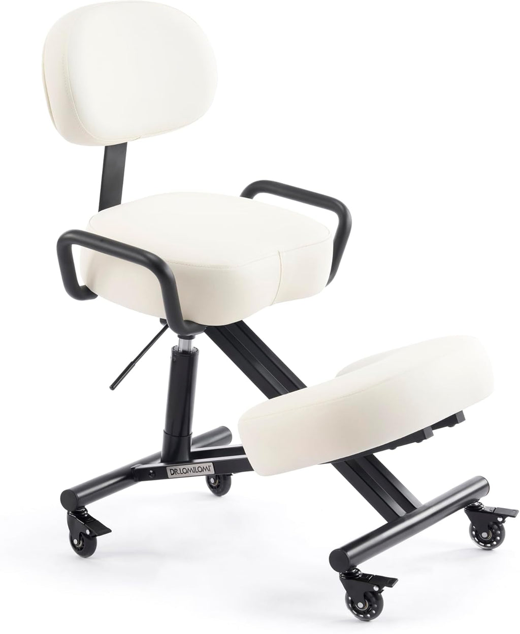 Ergonomic Kneeling Chair with Backrest, Improve Posture, Thick Cushions, Locking Wheels for Home & Office, AKONI 512B (Vanilla)