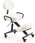 Ergonomic Kneeling Chair with Backrest, Improve Posture, Thick Cushions, Locking Wheels for Home & Office, AKONI 512B (Vanilla)