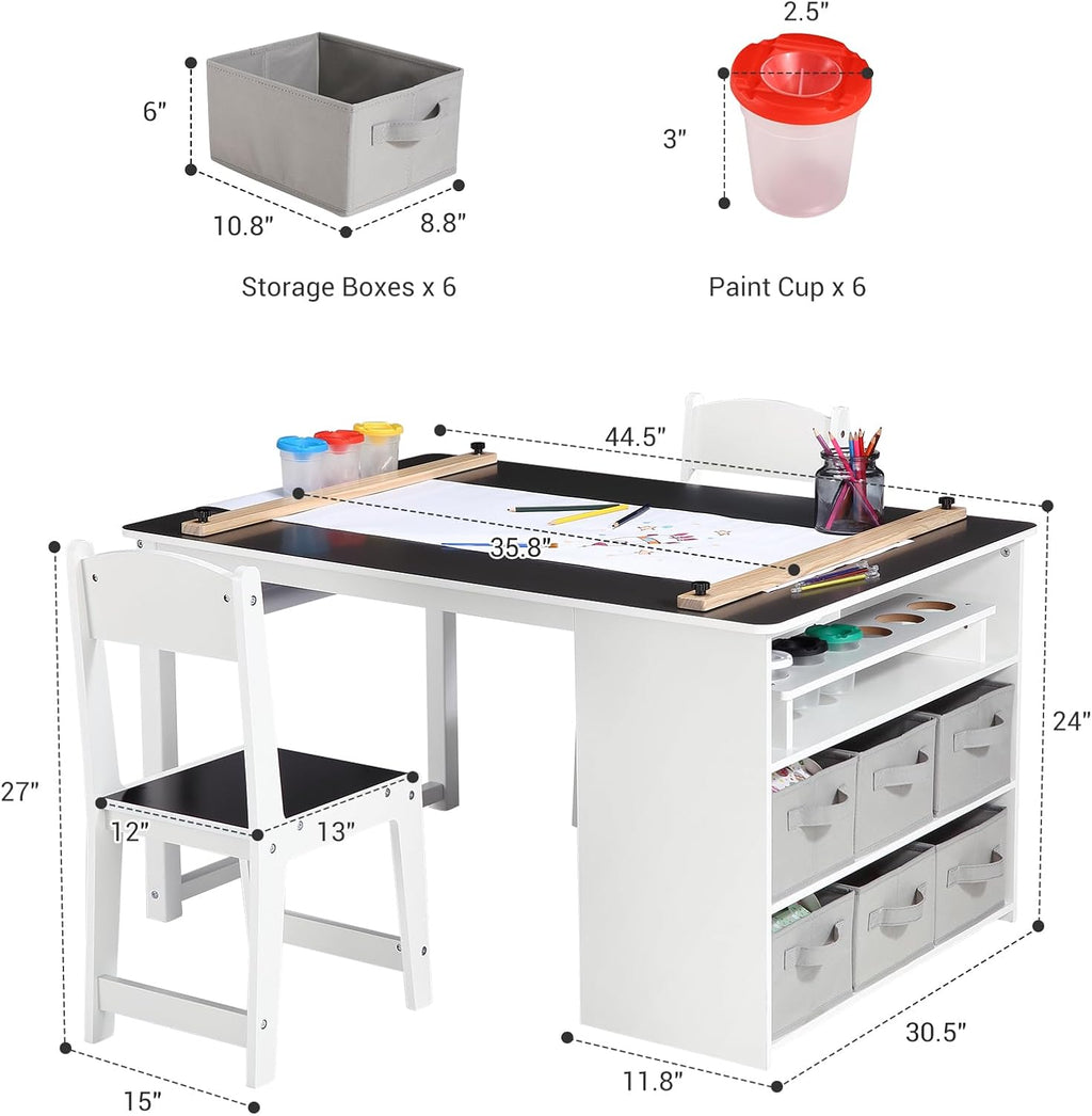 4-in-1 Kids Art Table and Chair Set, Wood Toddler Activity Desk with Large Storage Cabinet, Versatile for Drawing, Painting, Writing, Craft, Reading, and Play – Ideal for Children Ages 2-12