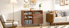 Mid Century Record Player Stand, Large Vinyl Turntable Console with Doors, Charging Station, 451 Albums Capacity Media Storage Shelf, Entertainment Center for Living Room, Bedroom, Walnut