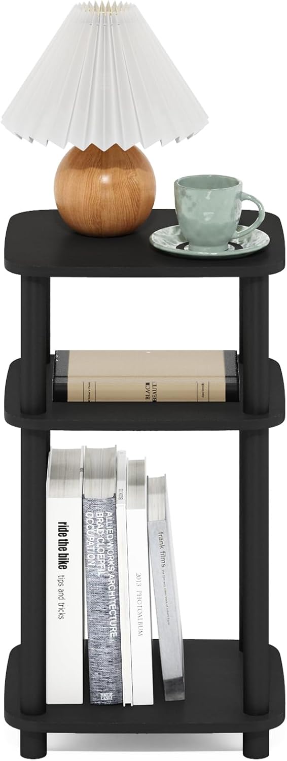 Furinno JUST Side Table, 3-Tier Turn-N-Tube End Table with Open Shelf, Round Curve Corner Night Stand, Bedside Table, Easy Assembly, for Living Room, Bedroom, Americano