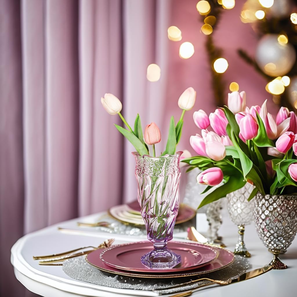 Glass Flower vase 2.4lb 9.5inch,Bohemian Style, for Centerpieces,Wedding,Home Decor Glass Vase (Purple Pink)