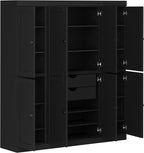 Palace Imports Solid Wood Pantry Storage - 71.5" Tall x 65" W - Utility Cabinet w/ 8 Shaker Doors, 2 Drawers, 12 Adjustable Shelves - Kitchen Cupboard - Black, 100% Eco-Friendly Wood, Made in Brazil