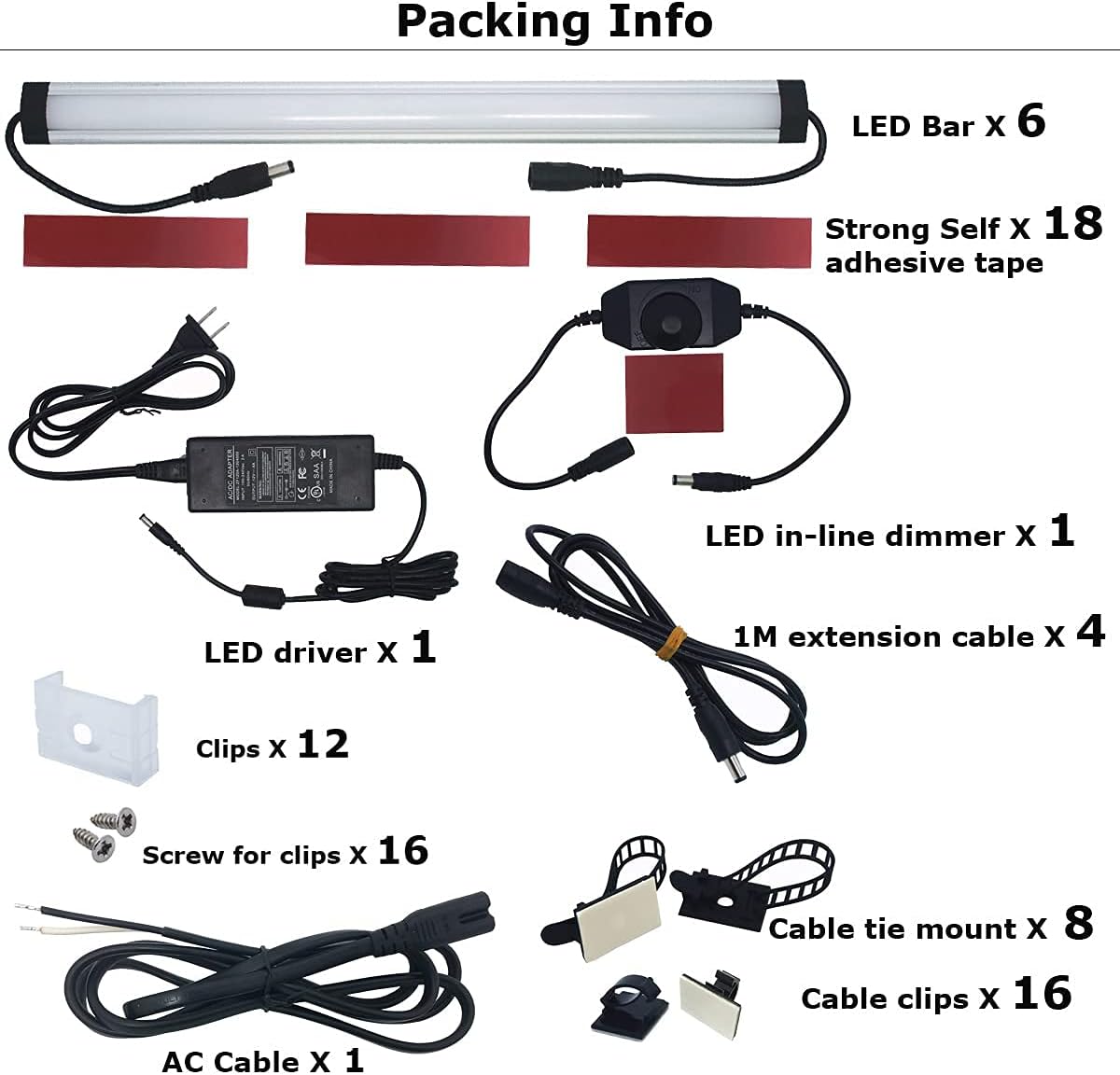 Under Cabinet LED Lighting Kit Plug in or Hardwired, 6 pcs 12 Inches Light Strips, 2000 Lumen, Super Bright, for Kitchen Counter, Closet, Shelf Lights, 31W, Warm White (6 Bars)