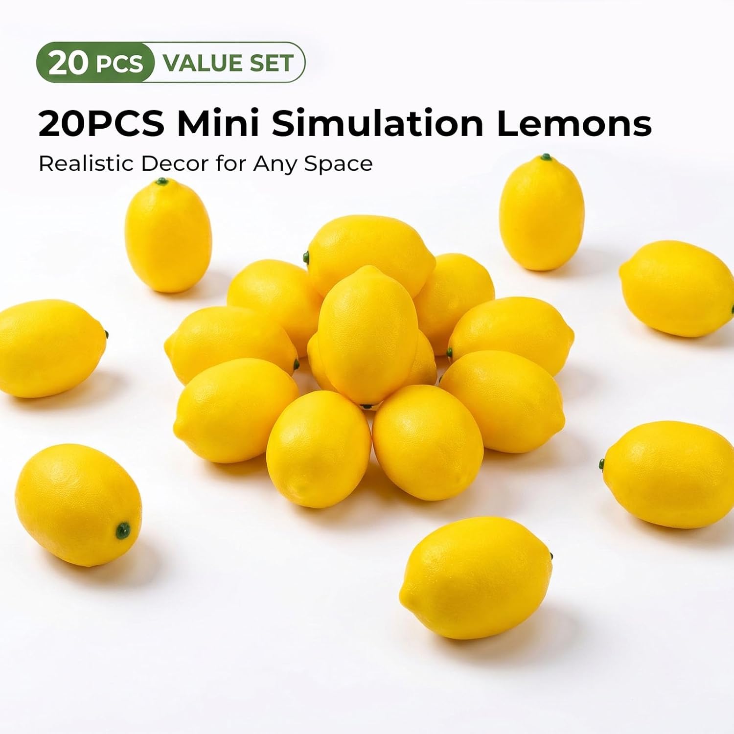 BigOtters 20PCS Small Artificial Lemons, Faux Yellow Lemons 2.7 x 1.8 Inch for Fake Fruit Bowl Lemonade Party Summer Decor Photo Props