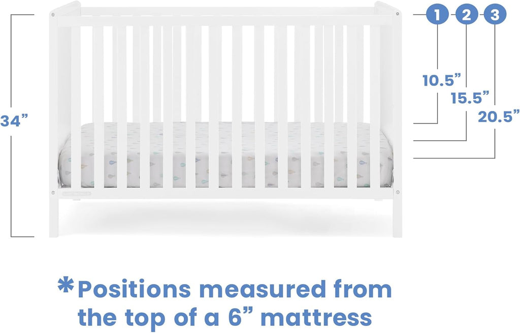Delta Children Ruby 6-in-1 Convertible Crib & Changing Table 2-Piece Set - Greenguard Gold Certified, Bianca White