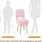 BRIAN & DANY Vanity Chair with Storage and Folding Back, Faux Fur Square Storage Chair, Vanity Stool Chair with 4 Metal Legs for Bedroom, Living Room and Makeup Stations, 13.4"x 15"x 30", White