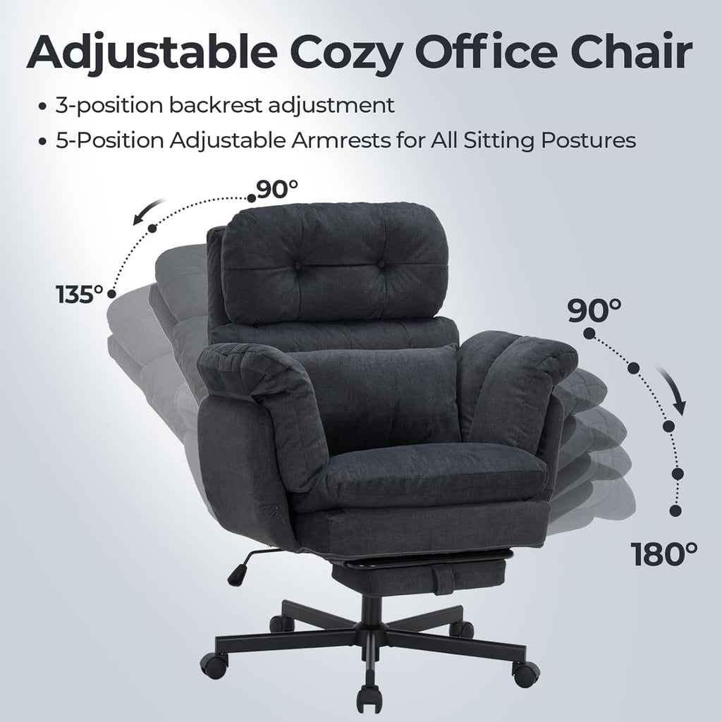 Criss Cross Office Chair with Foot Rest, Big and Tall Office Desk Chair with Flip Armrests for Pets & Cross Legged Sitting, Comfy Executive Ergonomic Reclining Computer Gaming Vanity Chair, Grey