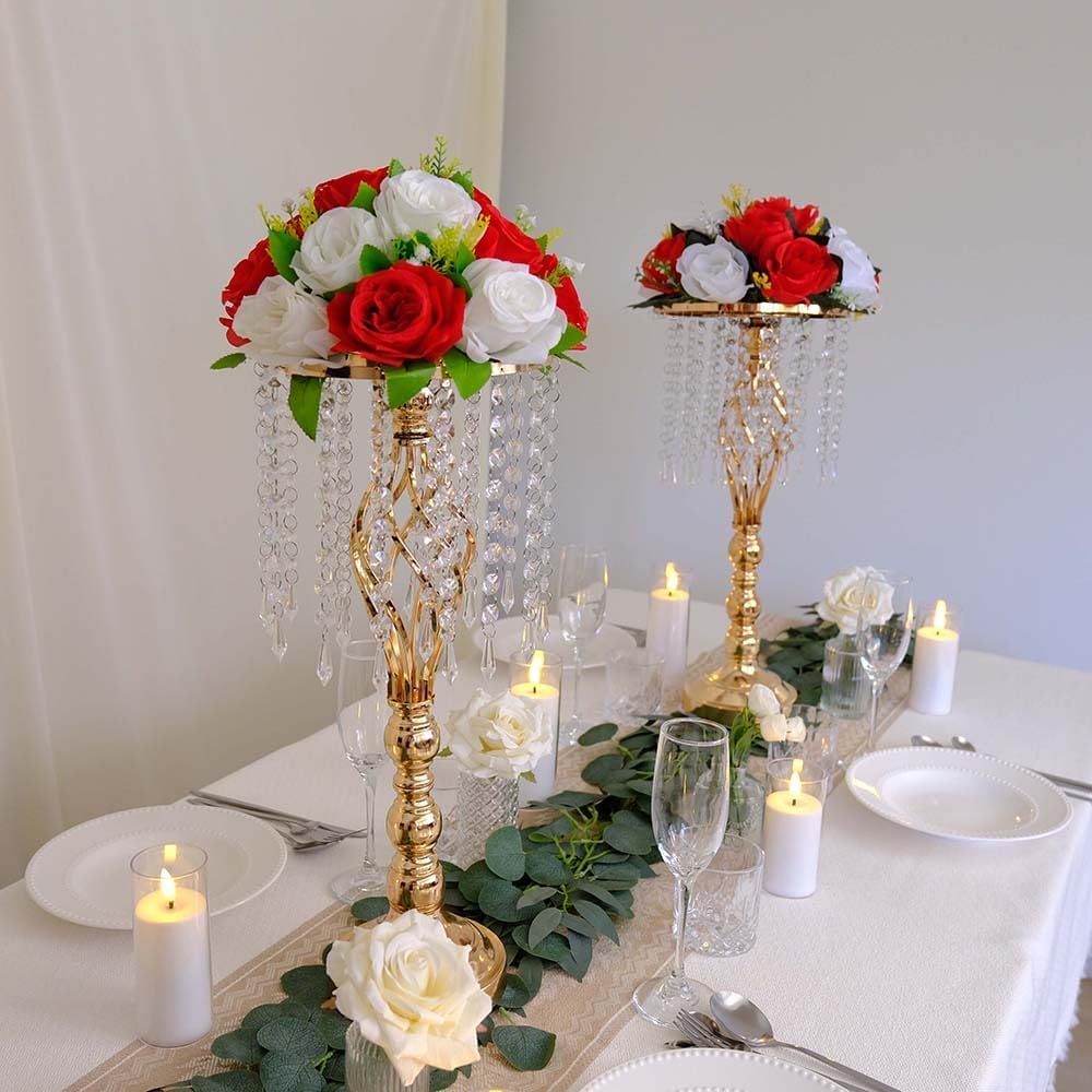 6 pcs 21.65 Inch Wedding Gold Flower Centerpieces Crystal Metal Flower Vase Wedding Centerpieces for Tables Decorations