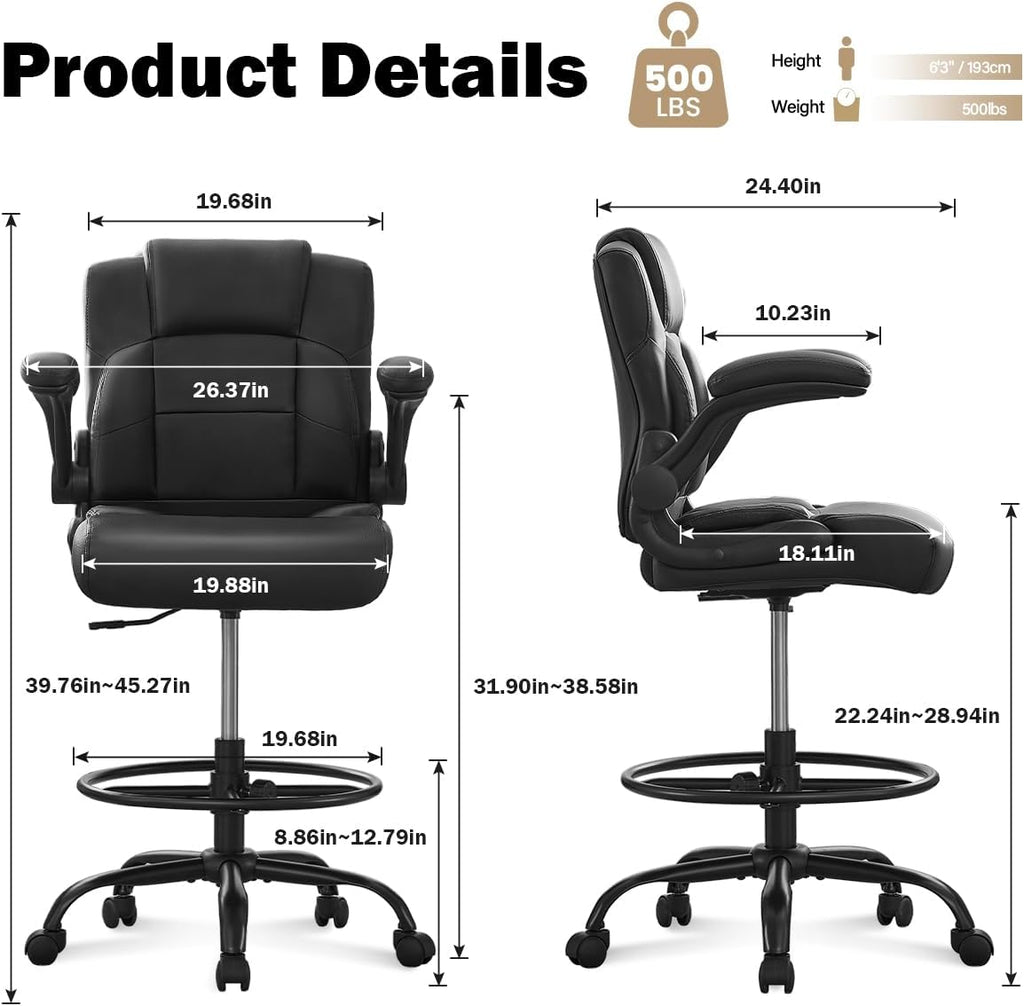 BOSMILLER Drafting Chair,Tall Office Chair for Standing Desk with Adjustable Height,Counter Computer Chairs with Footrest for Home,Drawing or Counter Height Use