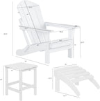 WestinTrends Malibu Outdoor Lounge Chairs, 3-Pieces Adirondack Chair Set with Ottoman and Side Table, All Weather Poly Lumber Patio Lawn Folding Chair for Outside Pool Garden Backyard, Black