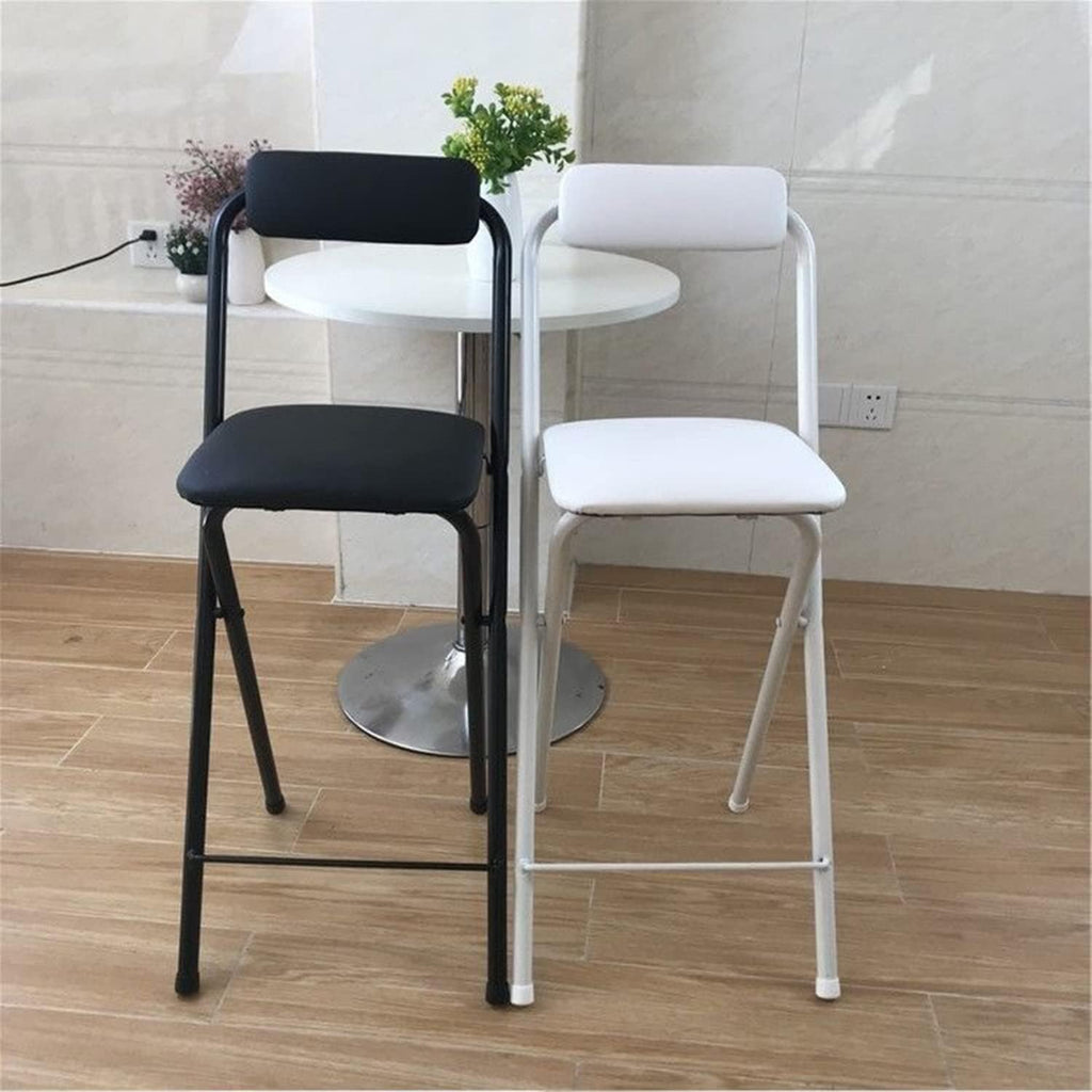 Foldable bar stools with Backrest,Leather Padded Counter Tall Folding Stool,Portable Folding Stool Tall Bar Stools for Outdoor Kitchen Shop Cafe,seat Height 25.5inch(Black/White)