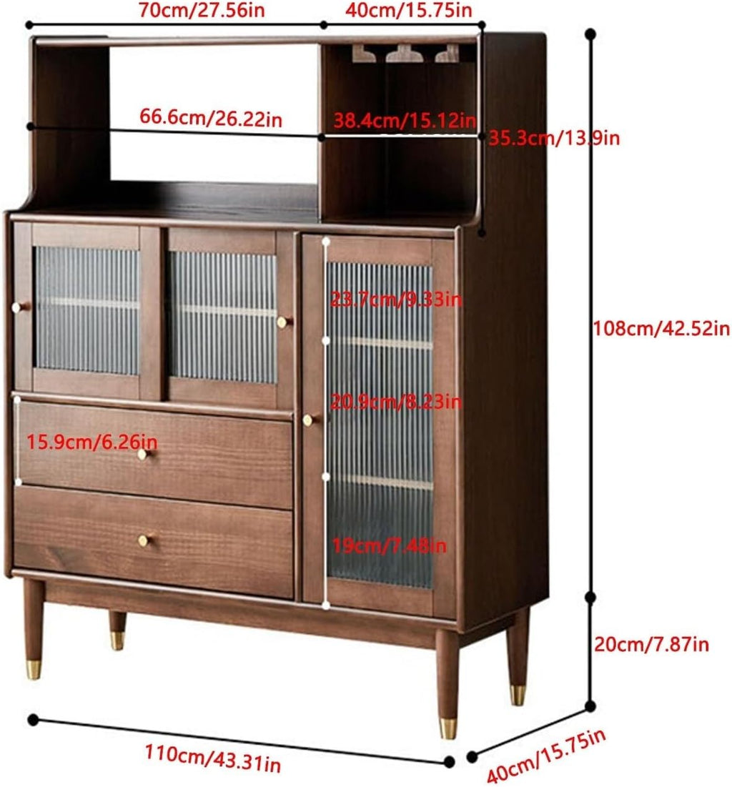 Entryway Cabinet Bar Cabinet Sideboard, Accent Kitchen Storage Cabinet with Glass Doors, Accent Cabinet for Living Room, Dining Room, Bedroom Sideboard Storage Cabinet(110 * 40 * 128cm)
