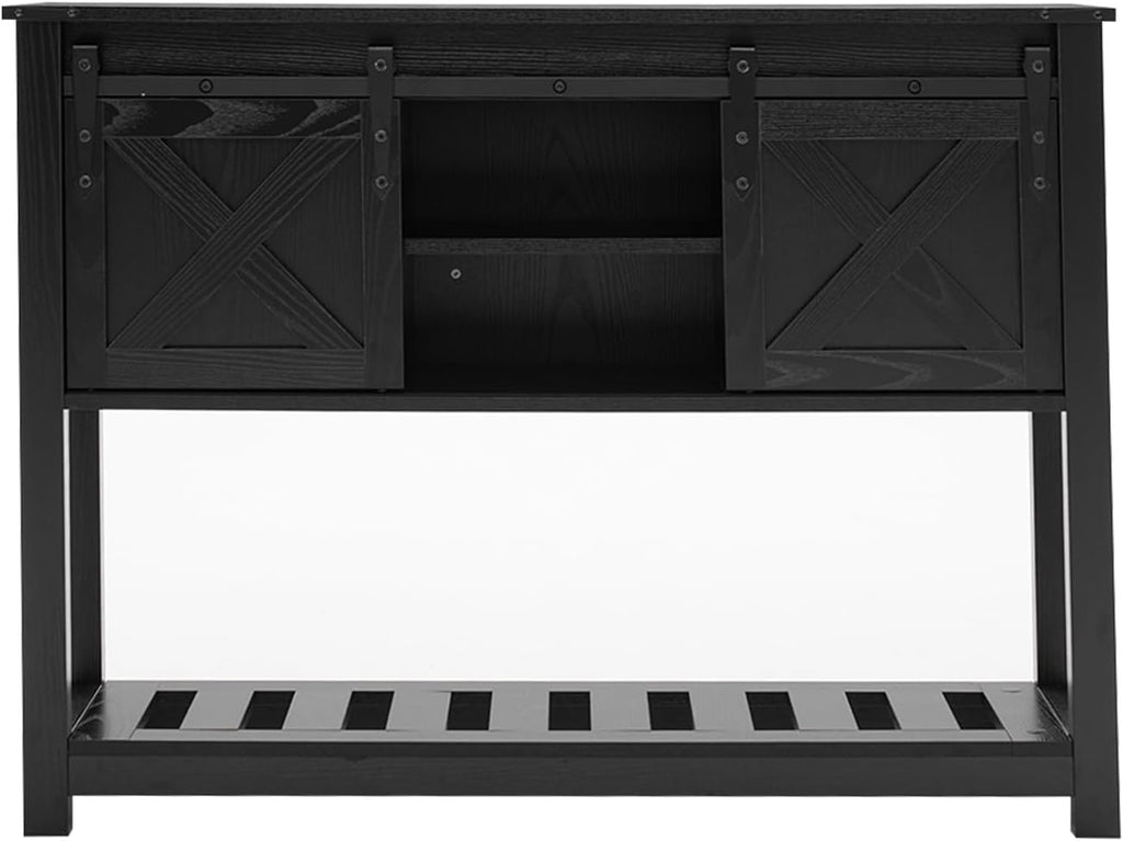 Entryway Table with Storage, Farmhouse Buffet Cabinet Coffee Bar Kitchen Island with Sliding Barn Doors & Shelves, Console Table for Kitchen, Dining Room, Living Room, Black