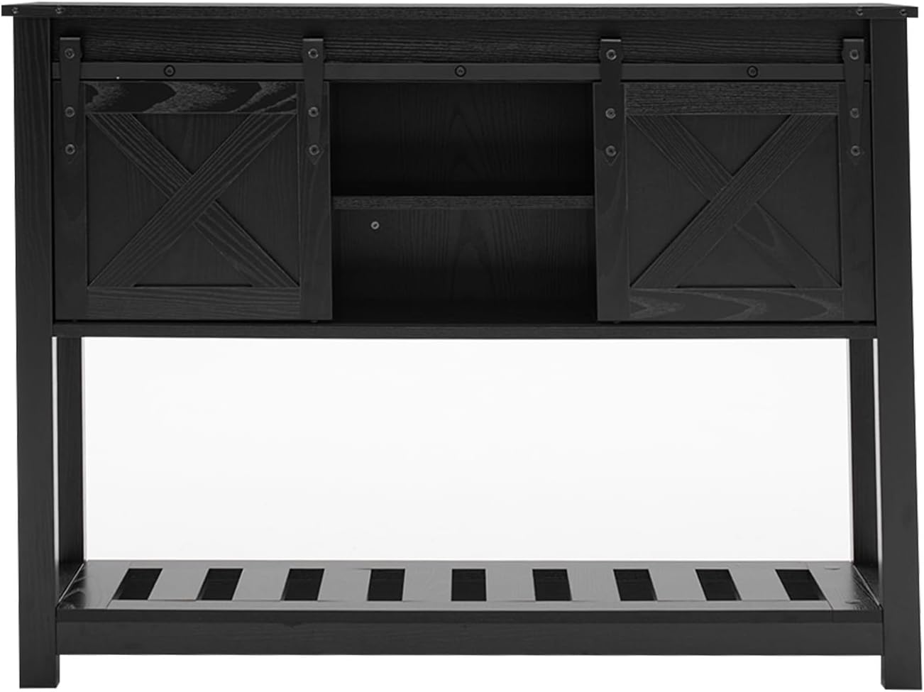 Entryway Table with Storage, Farmhouse Buffet Cabinet Coffee Bar Kitchen Island with Sliding Barn Doors & Shelves, Console Table for Kitchen, Dining Room, Living Room, Black