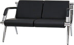 Peach Tree Black Leather Executive Side Reception Chair Office Waiting Room Guest Reception, Salon Barber Office Waiting Chair Bank Hall Airport Reception Waiting Chair 3 Seats Bench