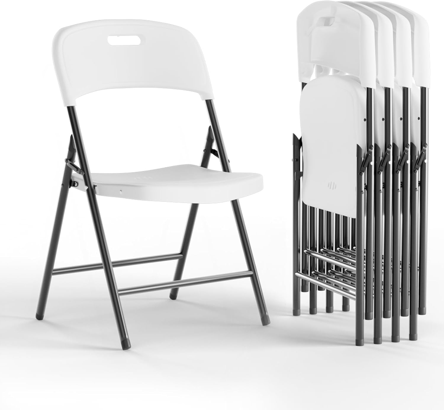 Folding Chairs, 600lbs Capacity, Heavy-Duty Commercial Stackable Plastic Foldable Chairs for Indoor/Outside, Office, Kitchen, Party, Patio(White, 4 Pack)