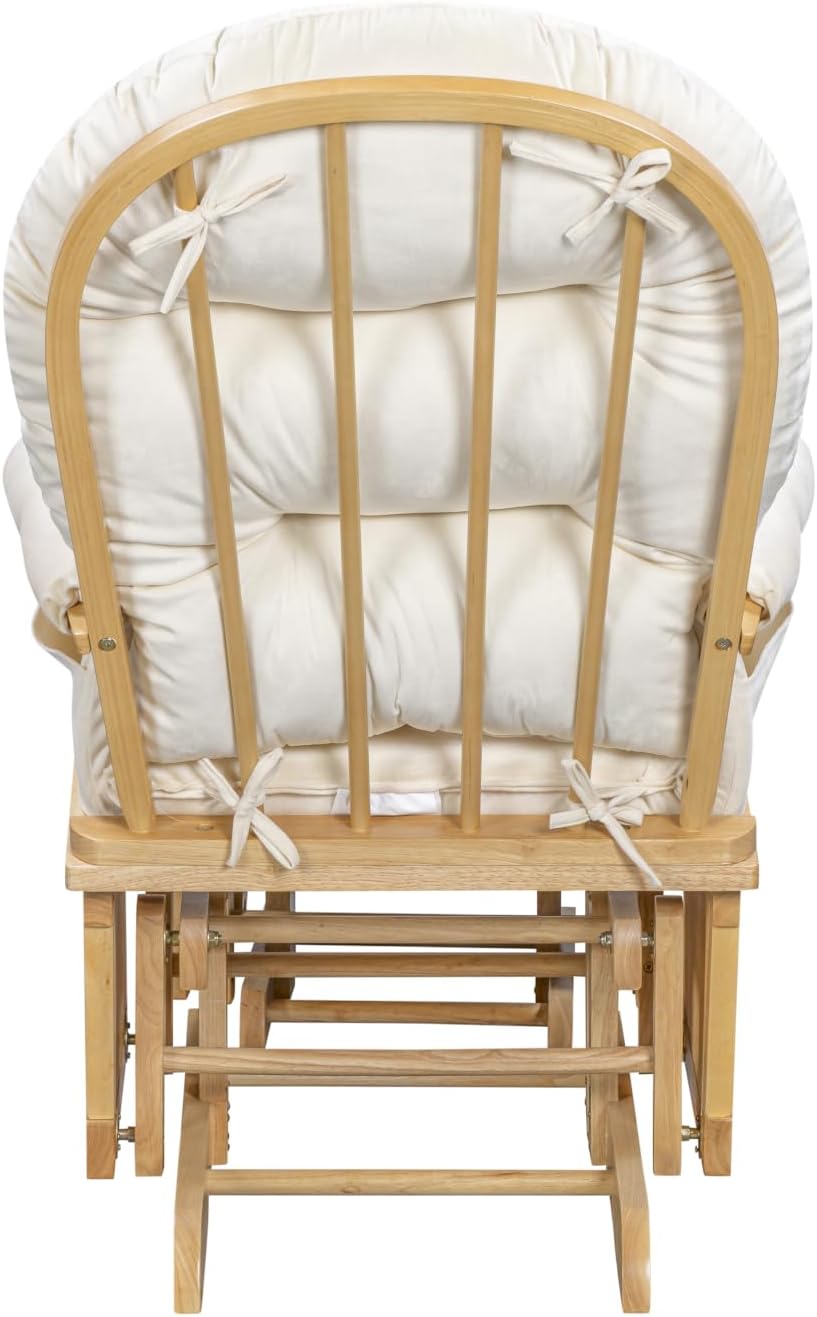Suite Bebe Madison Nursery Rocking Chair with Ottoman, Wooden Glider for Baby Nursing, Smooth Gliding Rocker, Natural Wood and Beige Fabric