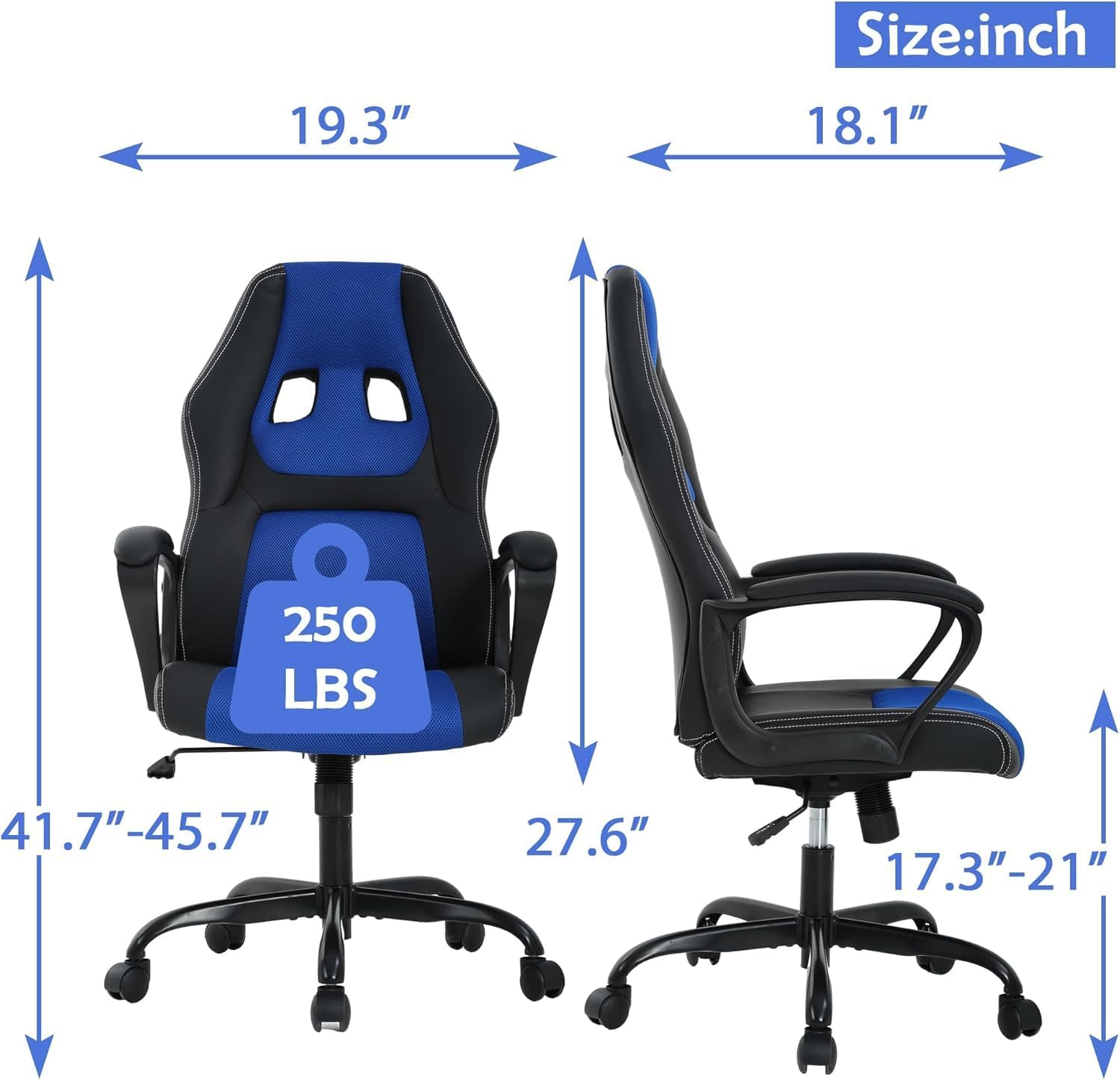 Gaming Chair Office Chair Ergonomic Video Game Chairs Adjustable Reclining Computer Chair with Lumbar Support Armrest Headrest Task Rolling Swivel Chair Game Chair for Adult Teen - Blue