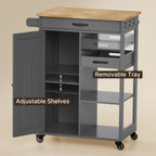 Gizoon Kitchen Cart, Rolling Kitchen Island Cart | Drawer, 22.8''W Countertop, Adjustable Shelve, Door, 4 Wheel, 3 Hook, Towel Rack, Multifunctional Storage Trolley, Grey