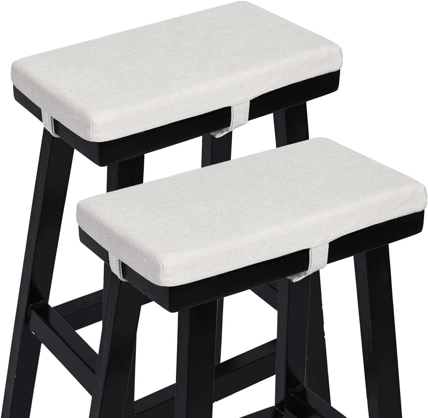 baibu Memory Foam Rectangle Bench Stool Cushion Set of 2, Dual-Layer Design Non-Slip Saddle Stool Pads Bar Stool Cushion with Machine Washable Cover - Only 2 Pads (White, 18x9.5x1.5in)