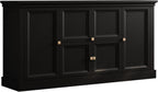 ONBRILL 63" Large Buffet Cabinet with Storage, Farmhouse Sideboard Cabinet with Grooved Barn Doors, Wood Rustic Kitchen Buffet Table Coffee Bar Storage Cabinet for Kitchen, Living Room (Black)