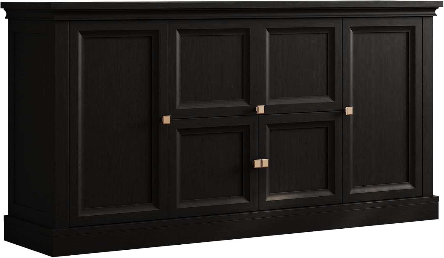 ONBRILL 63" Large Buffet Cabinet with Storage, Farmhouse Sideboard Cabinet with Grooved Barn Doors, Wood Rustic Kitchen Buffet Table Coffee Bar Storage Cabinet for Kitchen, Living Room (Black)