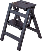 Portable Wooden Folding Step Ladder with 2 Steps Nonslip Compact and Safe Stool Chair for Household Use