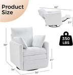 CANMOV Swivel Rocker Recliner Chair, Teddy Upholstered Nursery Glider Chair, Manual Reclining Chair with Two Removable Pillows for Living Room (White)