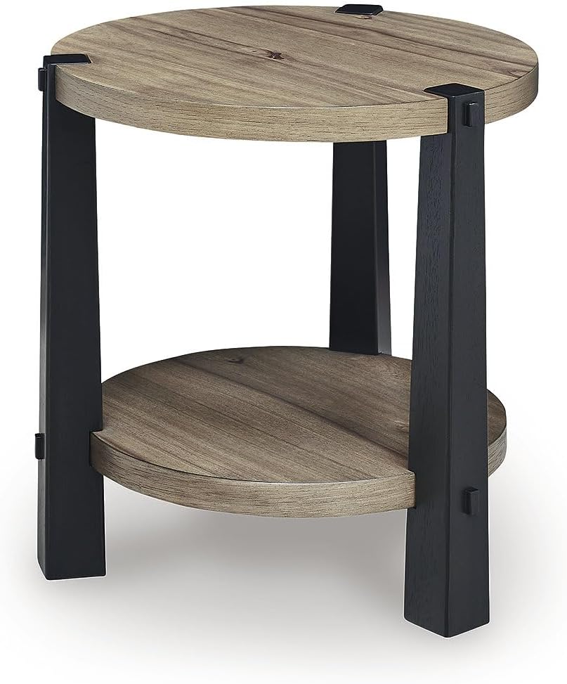Signature Design by Ashley Ridgester Farmhouse End Table with Storage, Light Brown & Black