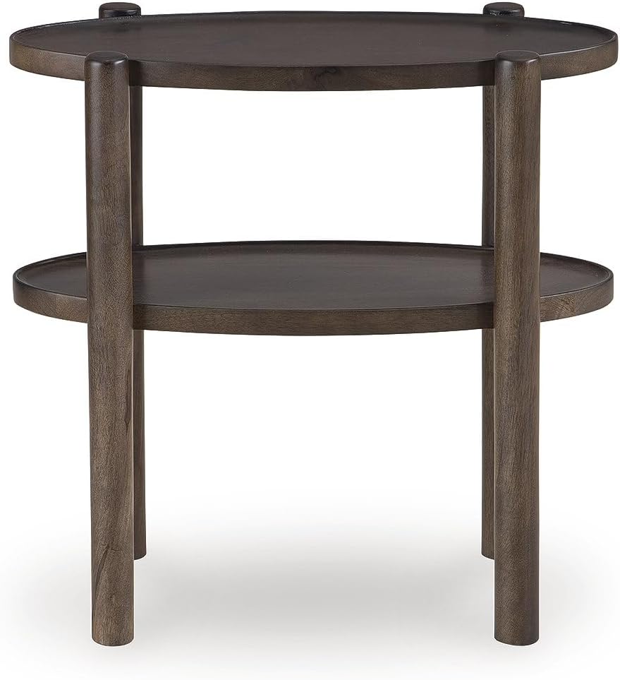 Signature Design by Ashley Wiattbury Solid Mango Wood End Table, Narrow Two-Tier Side Table Fully Assembled for Living Room or Bedroom Night Stand, Gray-Brown Finish