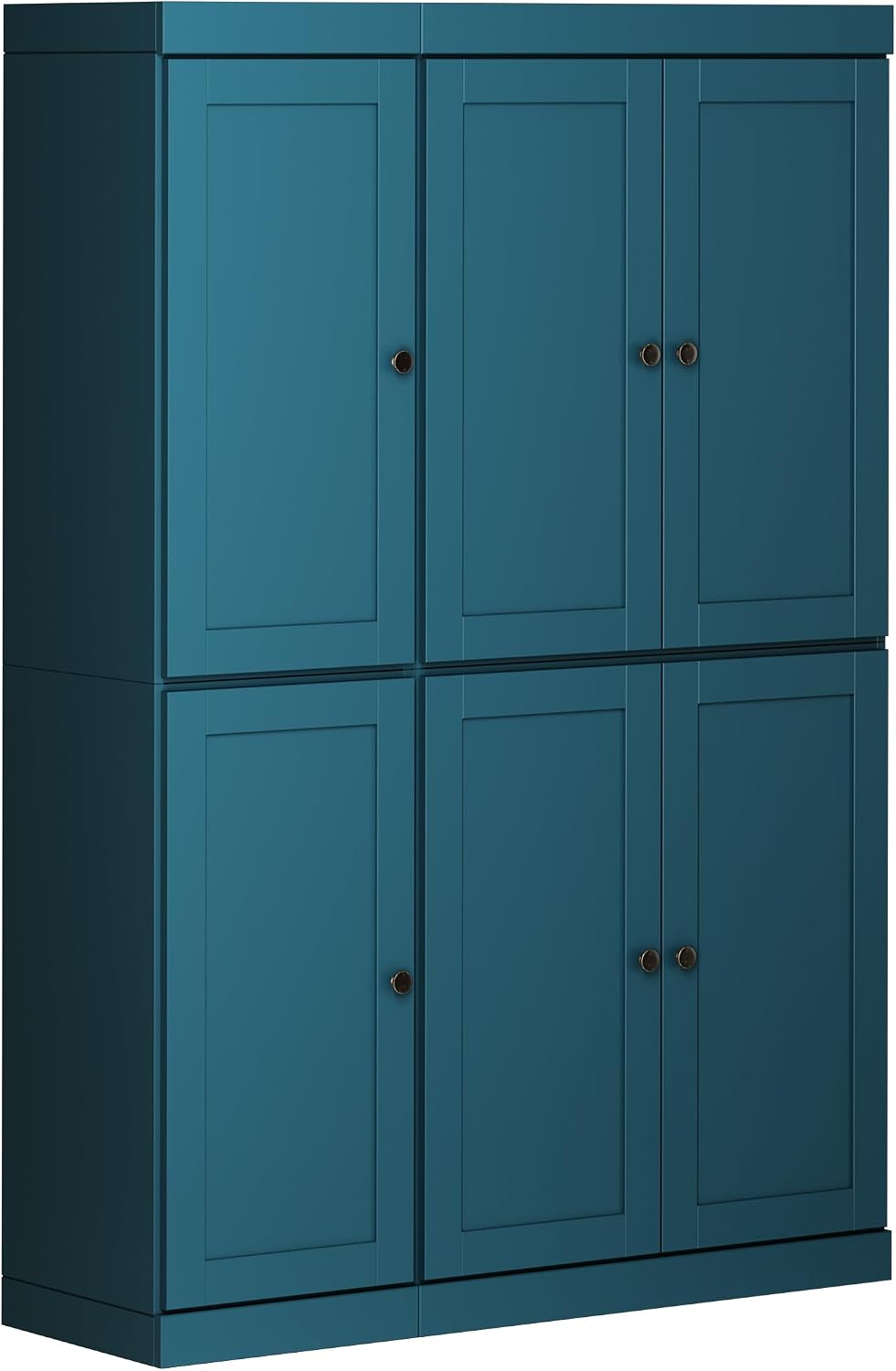 Palace Imports Solid Wood Kitchen Pantry Cabinet 71.5" Tall, 48.5" Wide – Wooden Storage Cabinet w/ 6 Shaker Doors & 8 Adjustable Shelves – Teal Blue, 100% Renewable Eco-Friendly Wood, Made in Brazil