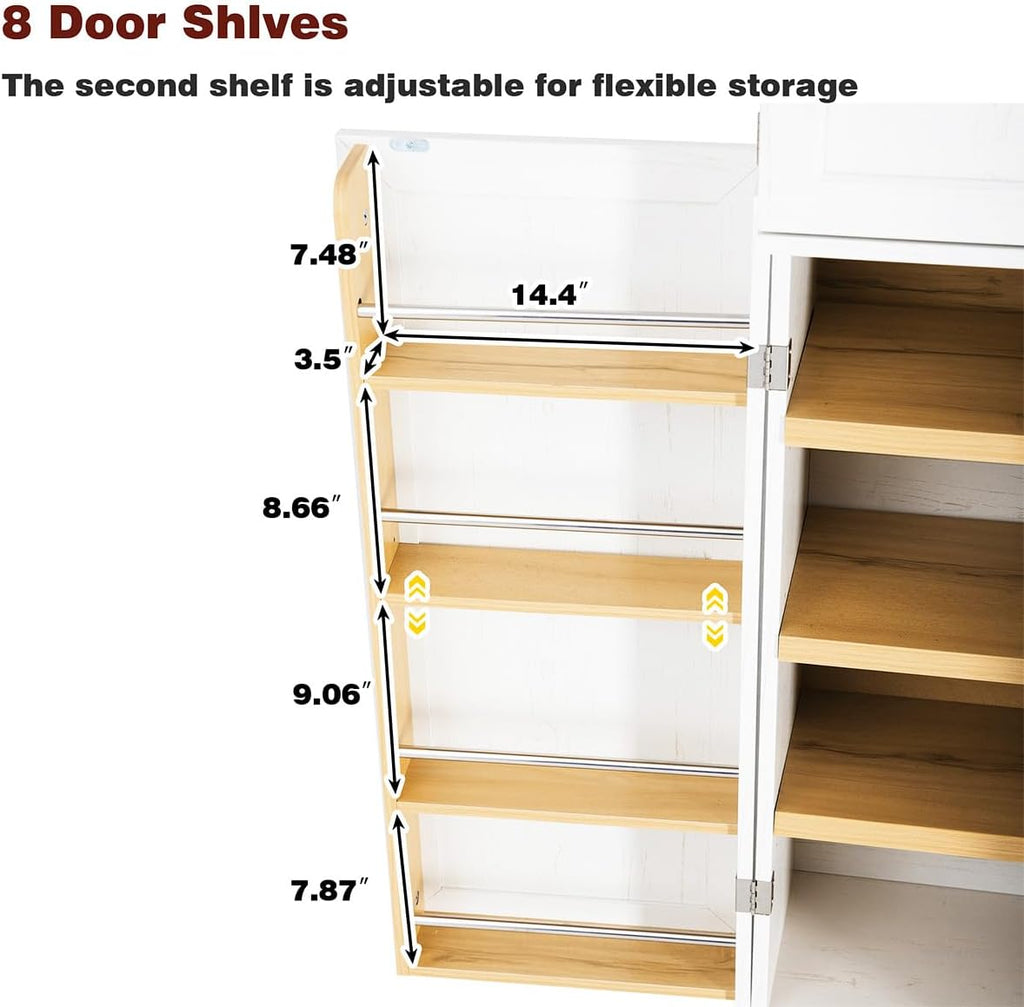 78.2" Tall Kitchen Pantry Cabinet with 8 Door Shelves and 3 Adjustable Shelves for Dining Room, Freestanding Storage Cabinet with 3 Large Drawers, Versatile Cupboard for Bathroom (White)